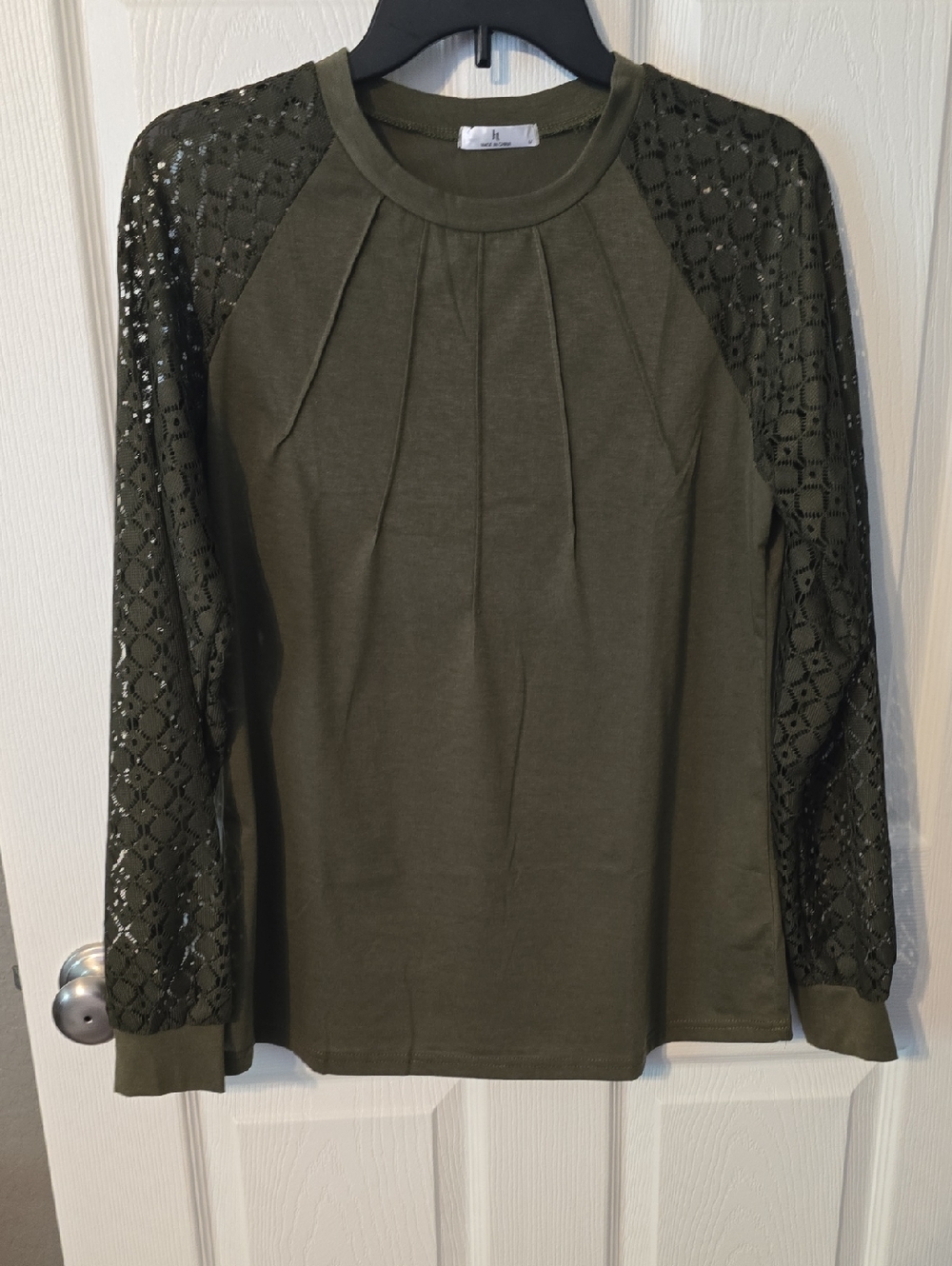 Olive Green Lace-Sleeve Women's Top